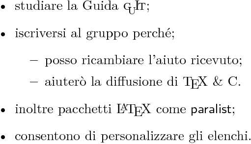 Risultato del codice: elenco puntato